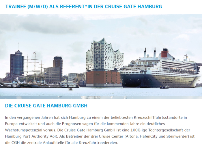 Stellenangebot: Trainee (m/w/d) als Referent der Cruise Gate Hamburg gesucht